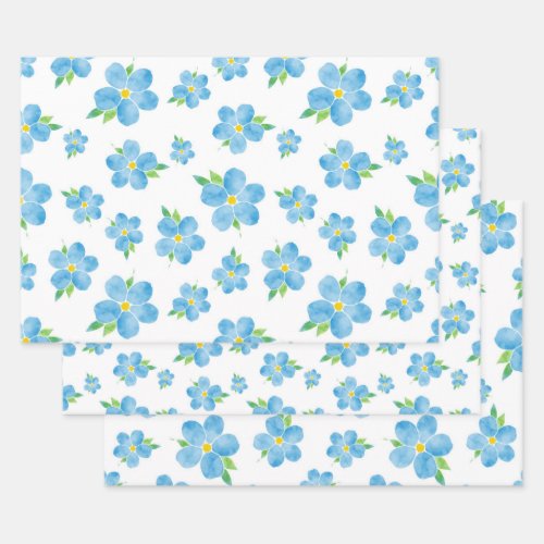 Forget Me Nots Watercolor Flower Pattern Wrapping Paper Sheets
