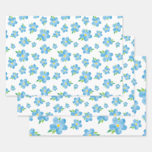 Forget Me Nots Watercolor Flower Pattern Wrapping Paper Sheets
