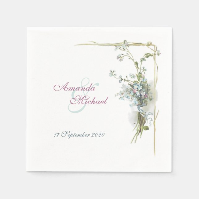 Forget me nots wedding design paper napkins (Front)