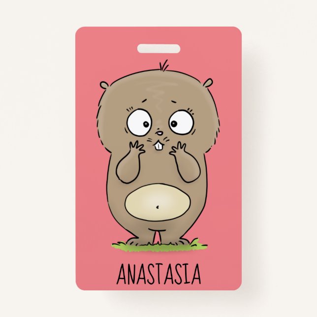Forgetful adorable chubby hamster cartoon badge (Front)