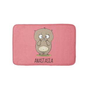 Forgetful adorable chubby hamster cartoon bath mat