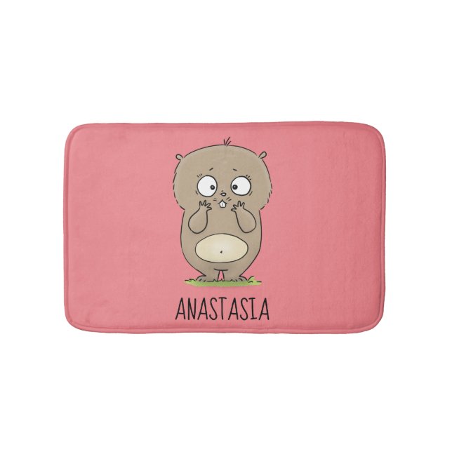 Forgetful adorable chubby hamster cartoon bath mat (Front)