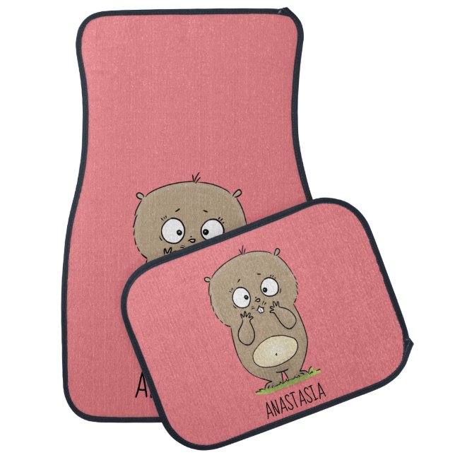 Forgetful adorable chubby hamster cartoon  car floor mat (Set)