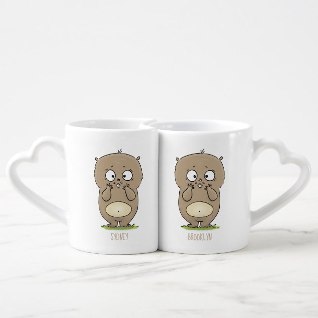Forgetful adorable chubby hamster cartoon coffee mug set (Back Nesting)