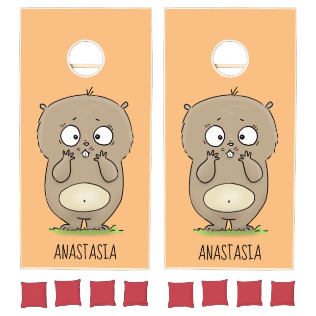 Forgetful adorable chubby hamster cartoon cornhole set (Set)