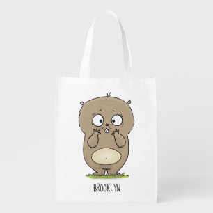 Forgetful adorable chubby hamster cartoon grocery bag