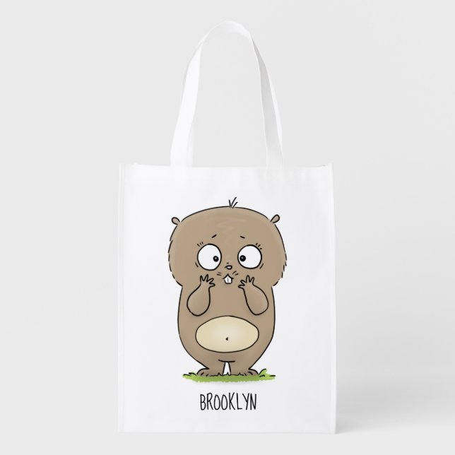 Forgetful adorable chubby hamster cartoon grocery bag (Front)