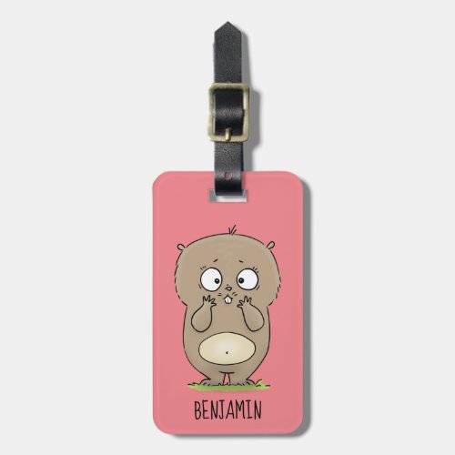 Forgetful adorable chubby hamster cartoon luggage tag