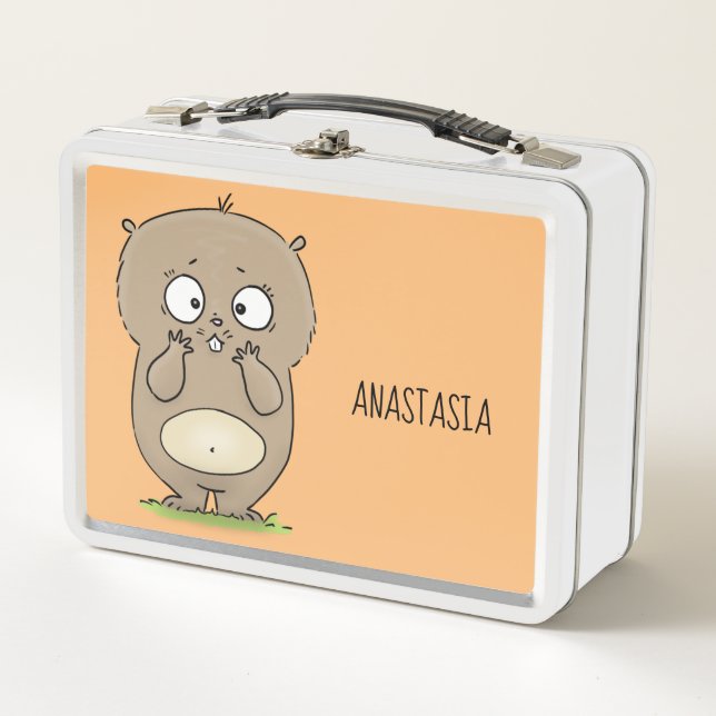 Forgetful adorable chubby hamster cartoon metal lunch box (Front)