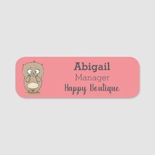 Forgetful adorable chubby hamster cartoon name tag