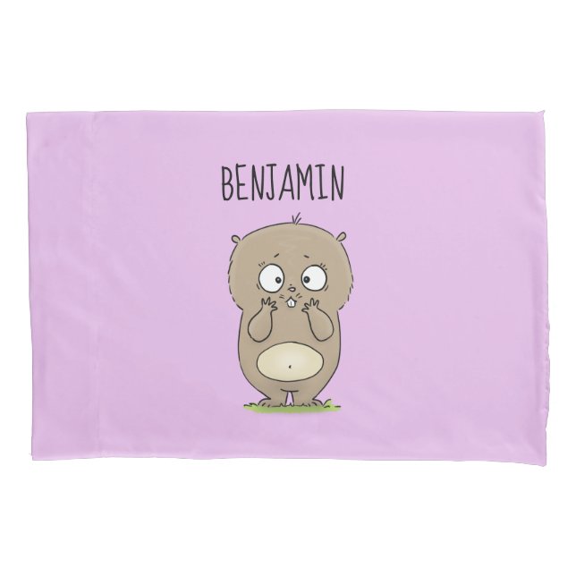 Forgetful adorable chubby hamster cartoon pillow case (Front)