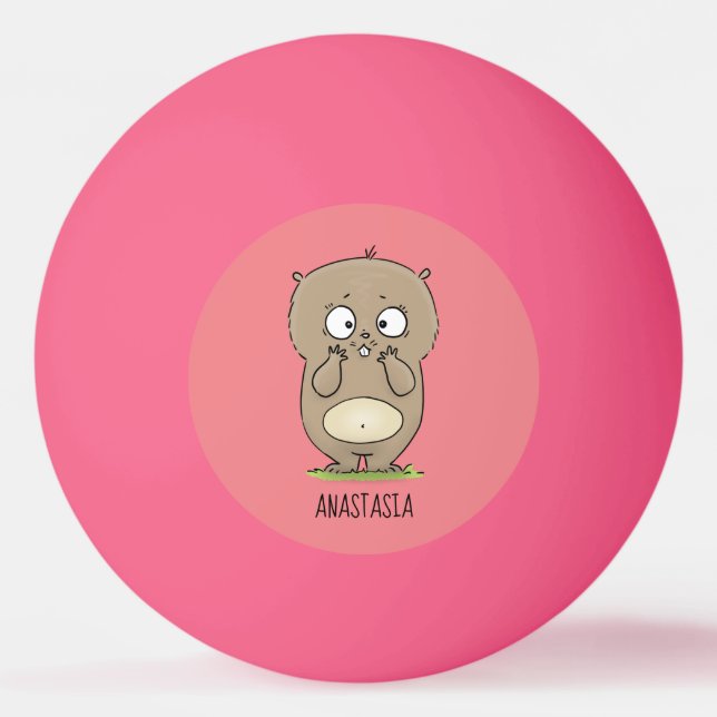 Forgetful adorable chubby hamster cartoon ping pong ball (Front)