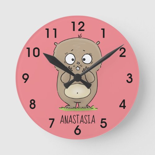 Forgetful adorable chubby hamster cartoon round clock