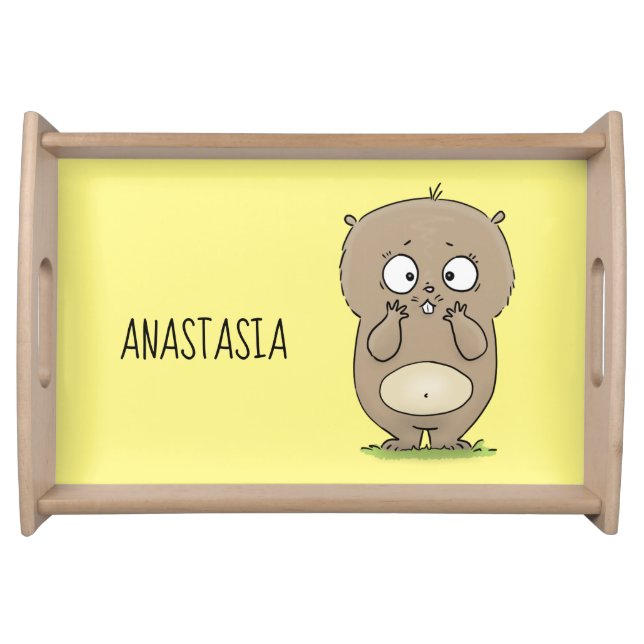 Forgetful adorable chubby hamster cartoon serving tray (Front)
