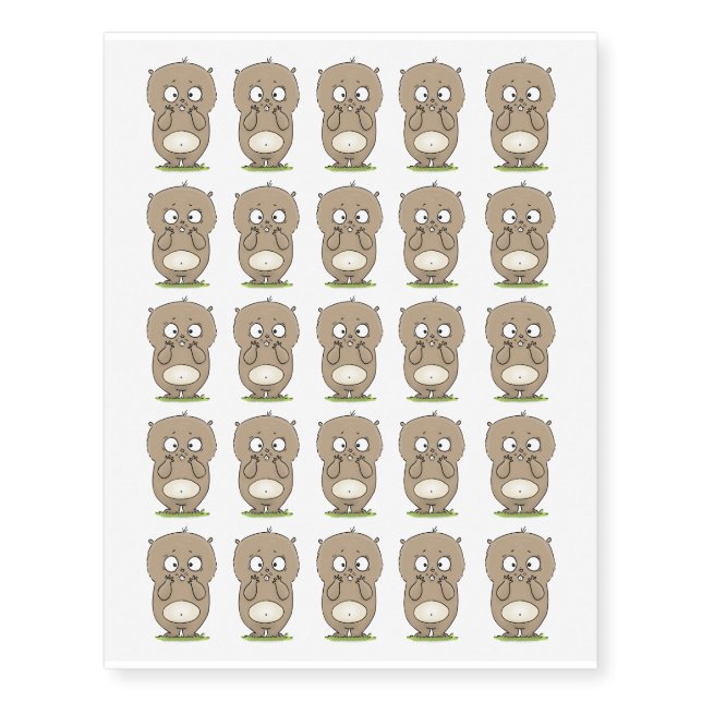 Forgetful adorable chubby hamster cartoon temporary tattoos (Front)
