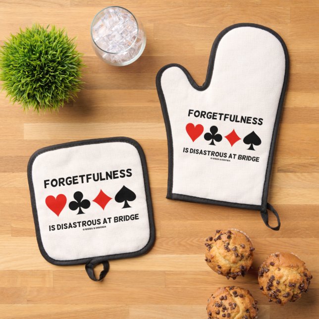 Forgetfulness Is Disastrous At Bridge (Card Suits) Oven Mitt & Pot Holder Set (Top Down)