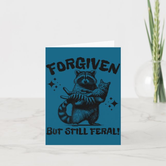 Forgiven But Still Feral Raccoon Scripture Design Card (Front)