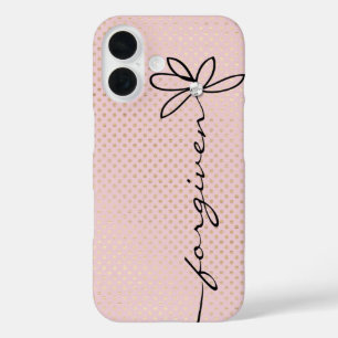 FORGIVEN Doodle Daisy Text Shimmering Gold Dots iPhone 16 Case