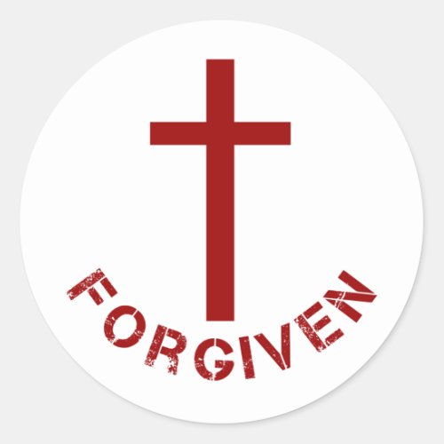 Forgiven Red Cross and Text Christian Design Classic Round Sticker