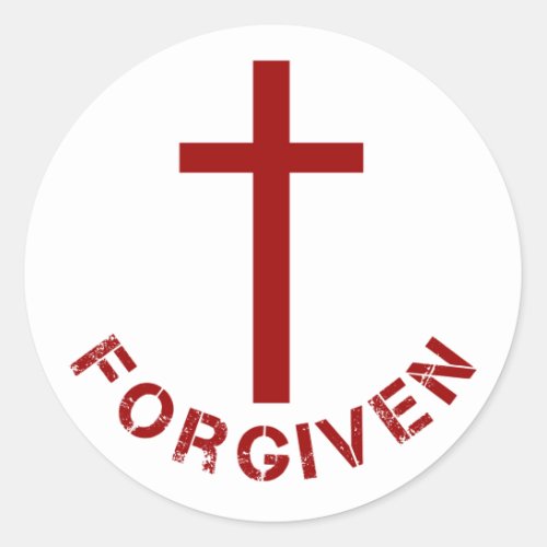 Forgiven Red Cross and Text Christian Design Classic Round Sticker