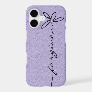 Forgiven Text on Purple Embossed Floral Pattern iPhone 17 Case