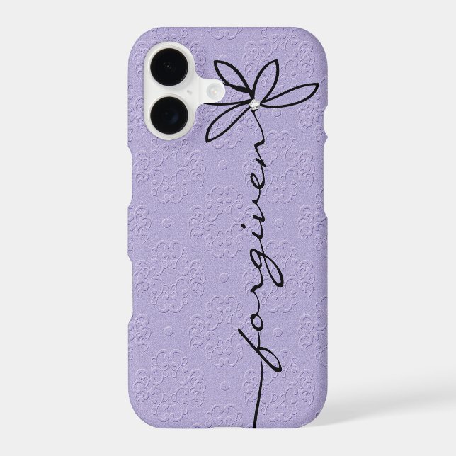 Forgiven Text on Purple Embossed Floral Pattern Case-Mate iPhone Case (Back)