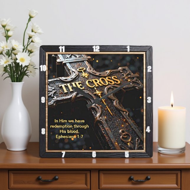 Forgiven The Cross Ornate Redemption Ephesians 1:7 Square Wall Clock (Creator Uploaded)