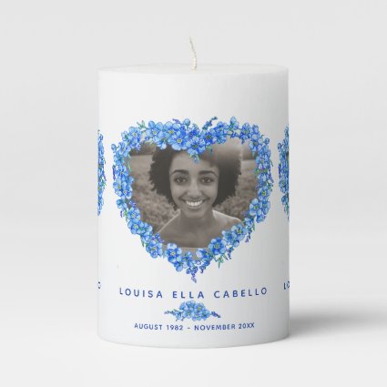 Forgot-me-not flower heart blue custom photos pillar candle