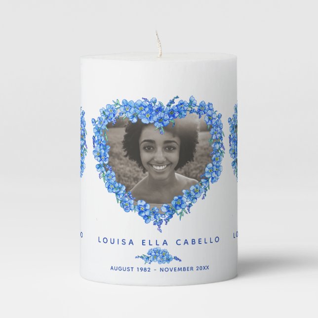 Forgot-me-not flower heart blue custom photos pillar candle (Front)