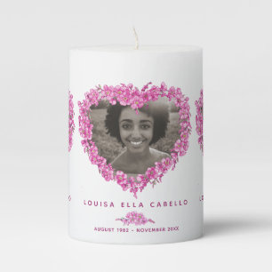 Forgot-me-nots flower heart pink custom photos pillar candle