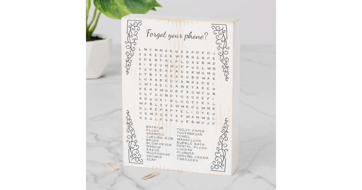 Forgot Your Phone Bathroom Word Search Art Wooden Box Sign Zazzle Com