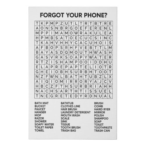 Forgot Your Phone Bathroom Word Search Puzzle Faux Canvas Print