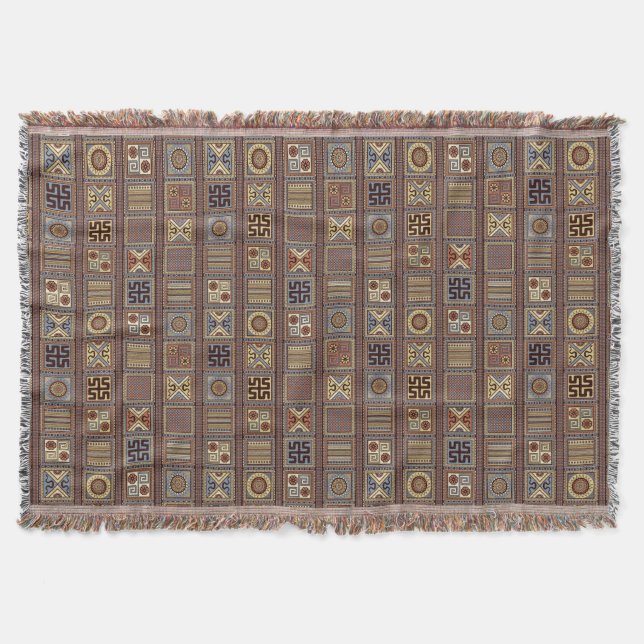 Forgotten Code Tapestry: Archaic Etruscan Symbols Throw Blanket (Front)