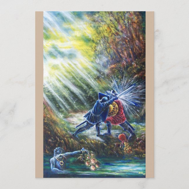 FORGOTTEN ROSE Fighting Knights,Money and Devil Holiday Card (Front)