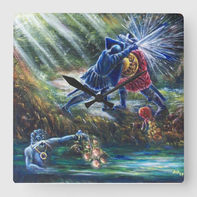 FORGOTTEN ROSE Fighting Knights,Money and Devil Square Wall Clock (Front)