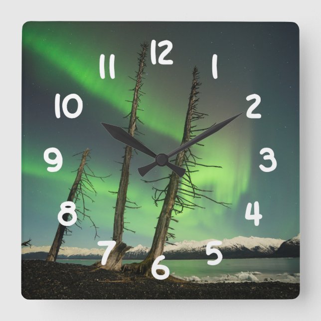Forgotten Spruce Aurora Square Wall Clock (Front)