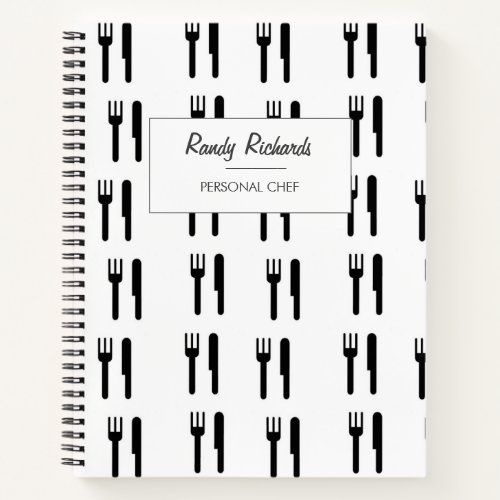 Fork and knife black silhouette pattern white notebook