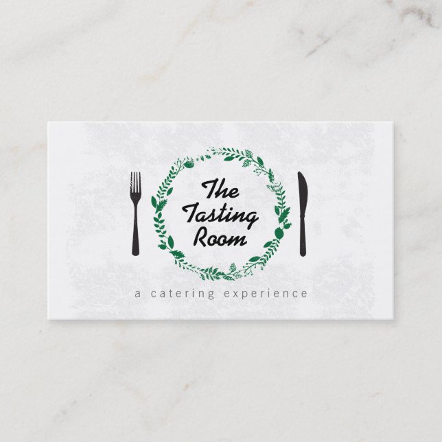 Fork and Knife Wreath 3 Catering, Chef, Restaurant Business Card (Front)