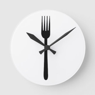 Fork Cutlery Silhouette Simple Art Foodie Love Eat Round Clock