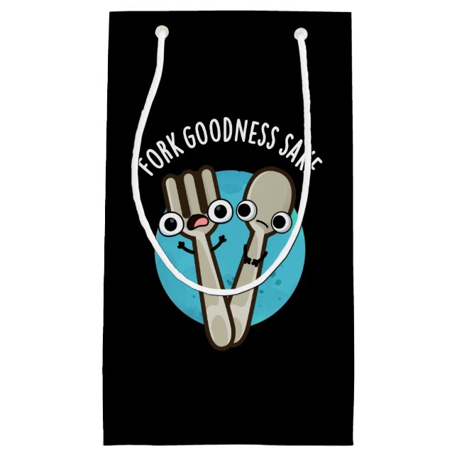 Fork Goodness Sake Funny Utensil Pun Dark BG Small Gift Bag (Front)