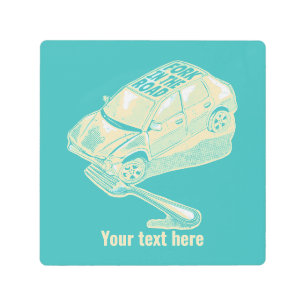 Fork in the road car accident metal print