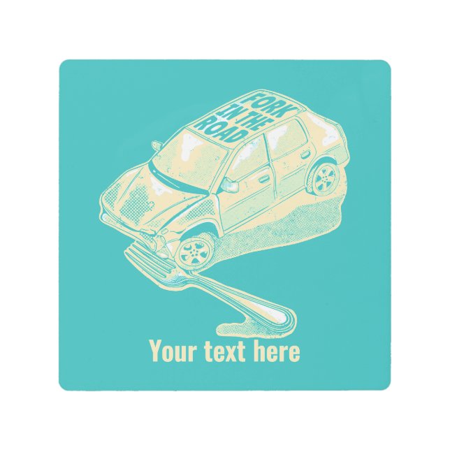 Fork in the road car accident metal print (Front)