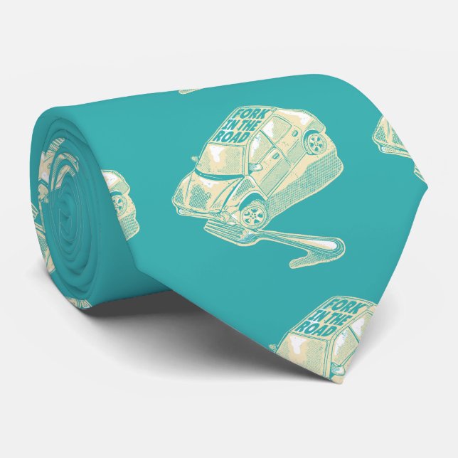 Fork in the road car accident neck tie (Rolled)