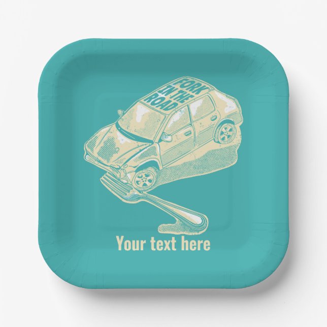 Fork in the road car accident paper plates (Front)