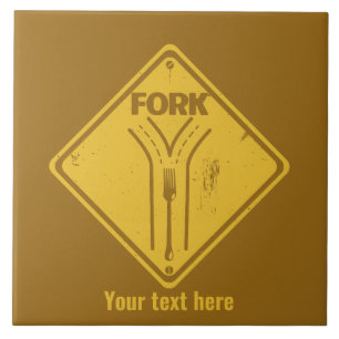 Fork in the road funny traffic sign ceramic tile