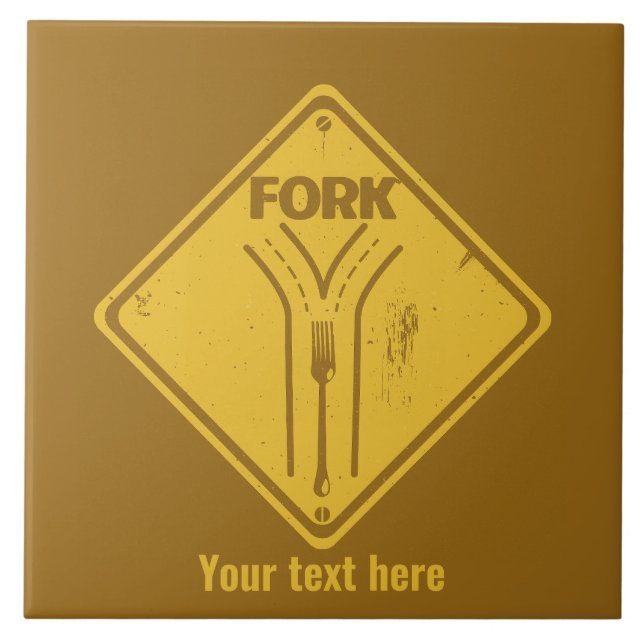 Fork in the road funny traffic sign ceramic tile (Front)