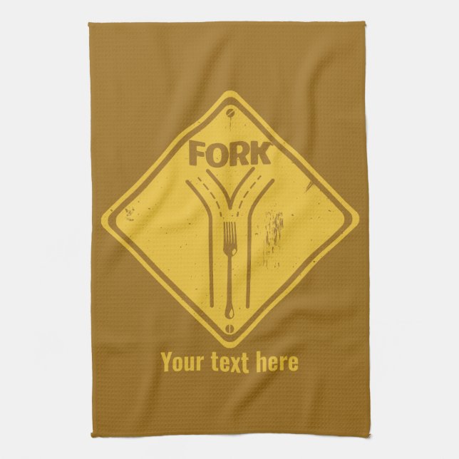Fork in the road funny traffic sign kitchen towel (Vertical)