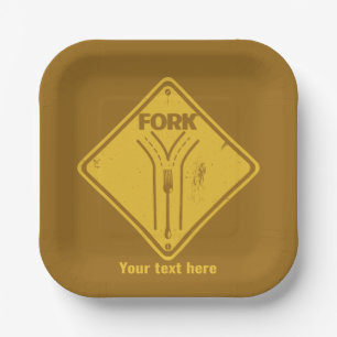 Fork in the road funny traffic sign paper plates