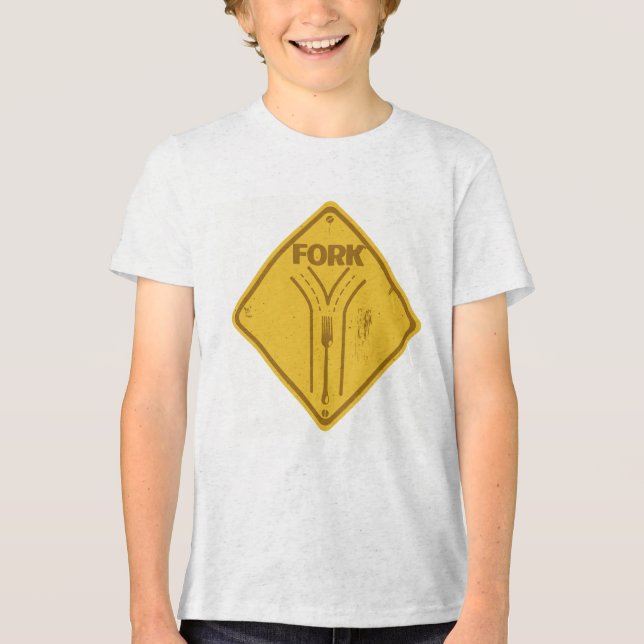 Fork in the road funny traffic sign Tri-Blend shirt (Front)