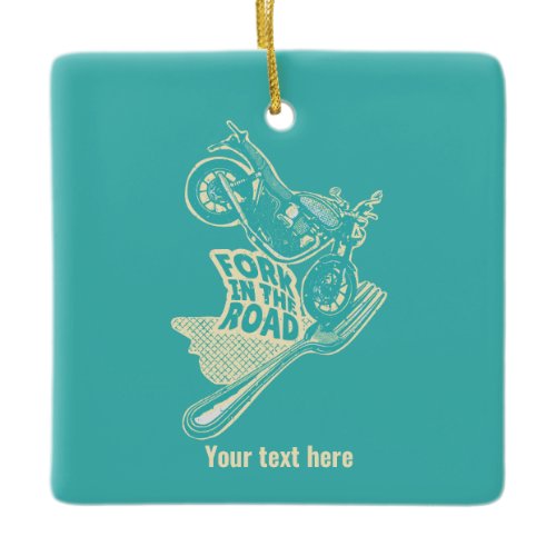 Fork in the road motorcycle crash ceramic ornament